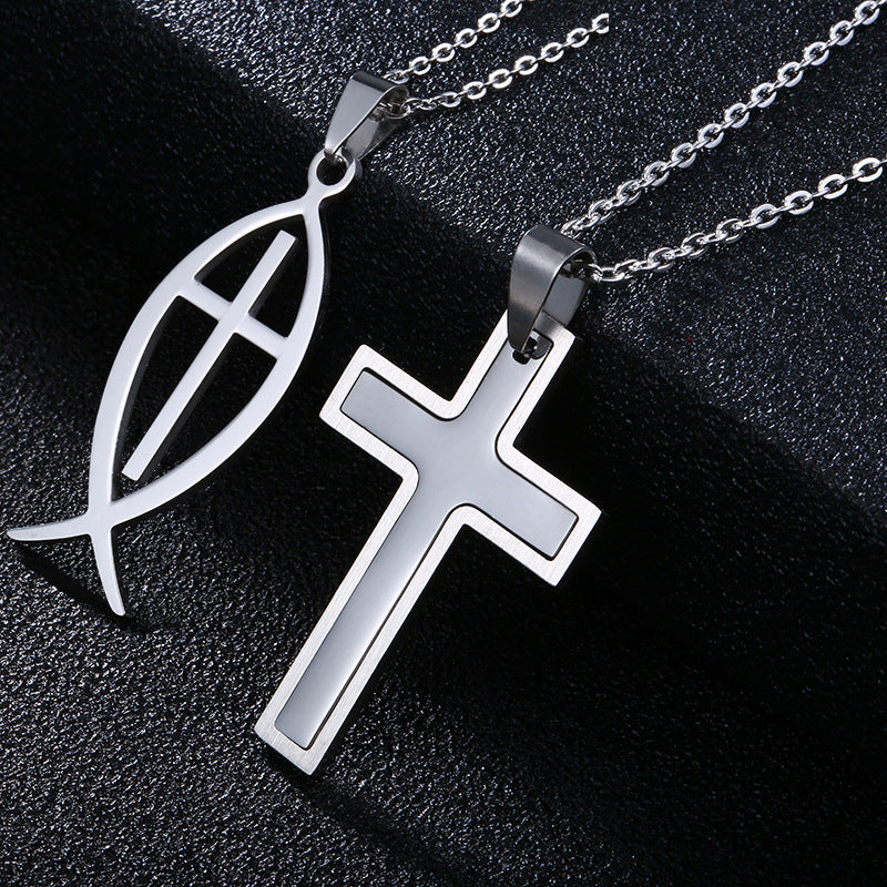 retro cross stainless steel plating pendant necklace 1 piece