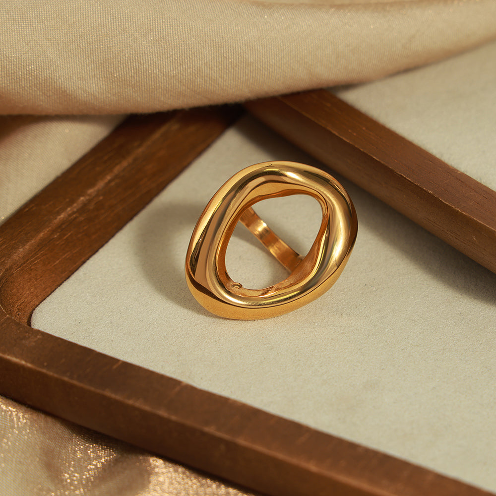 casual simple style commute solid color titanium steel plating hollow out 18k gold plated rings