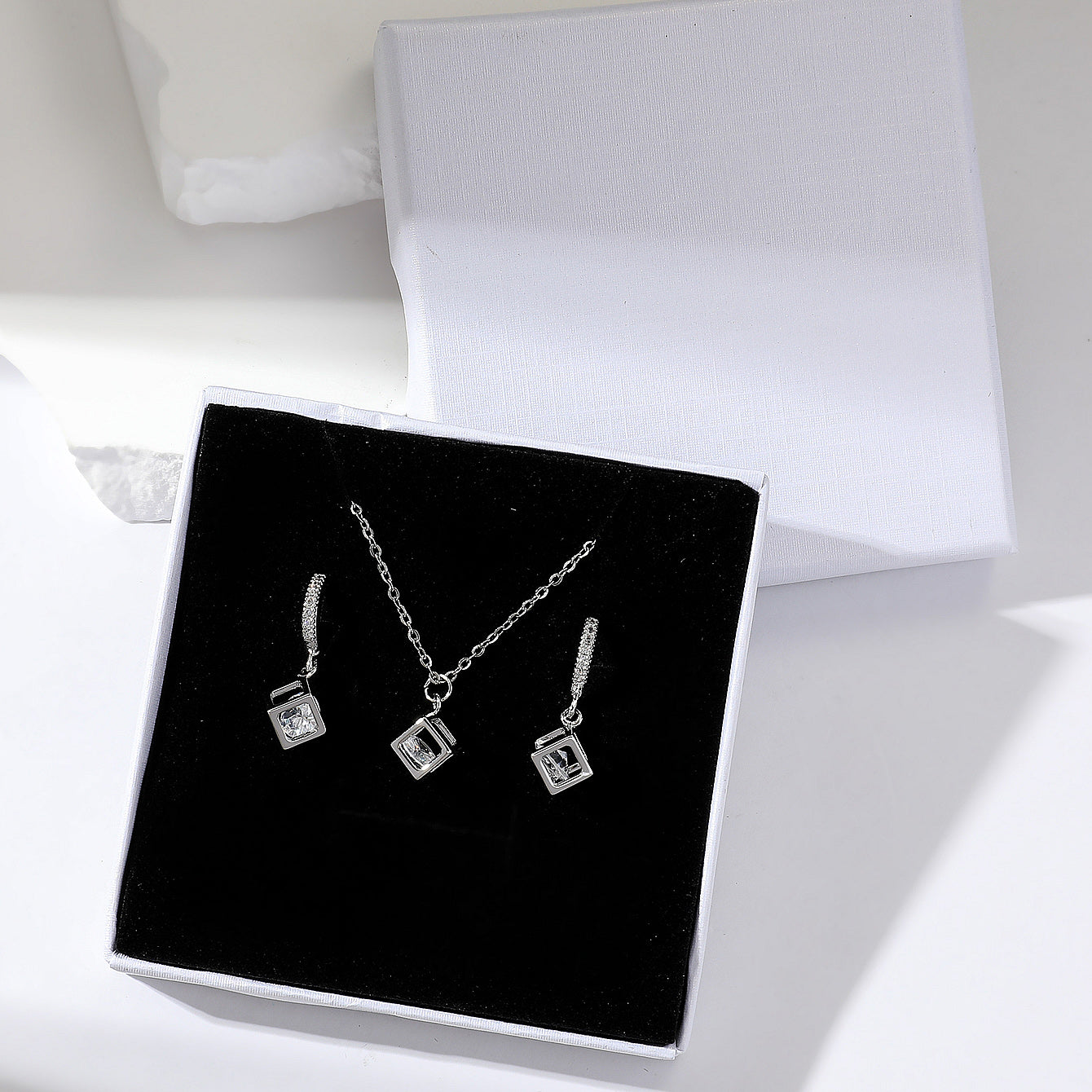 ig style simple style rubik's cube stainless steel plating inlay zircon gold plated jewelry set