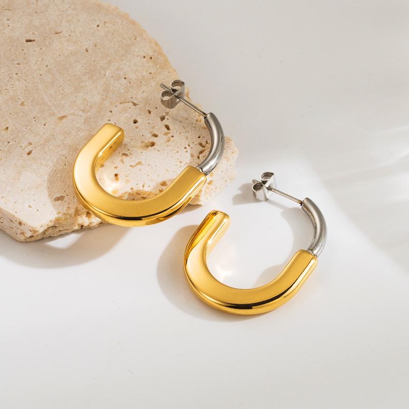 1 pair casual vintage style c shape plating stainless steel 18k gold plated drop earrings