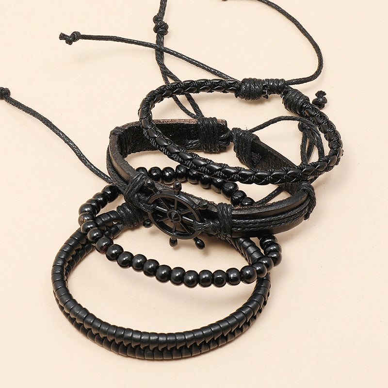 new creative hand-woven black rudder leather bracelet