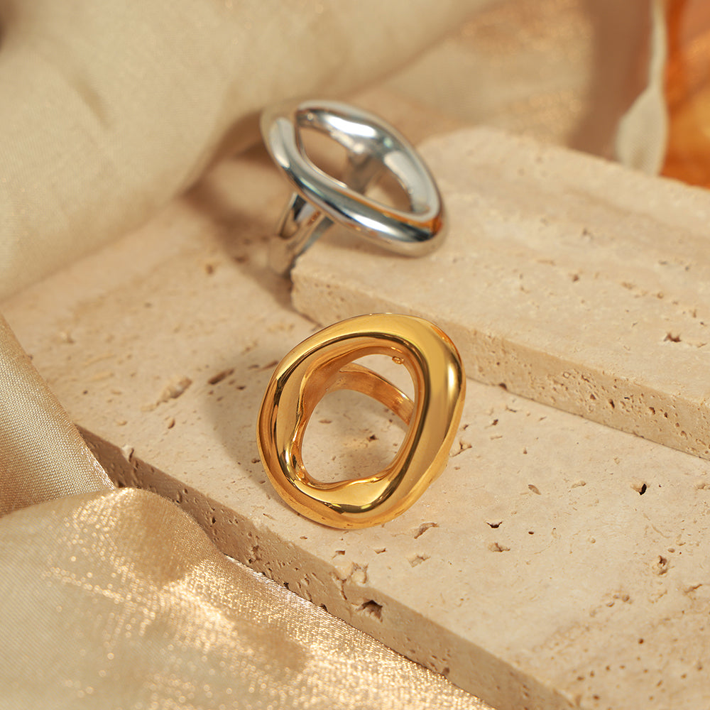 casual simple style commute solid color titanium steel plating hollow out 18k gold plated rings
