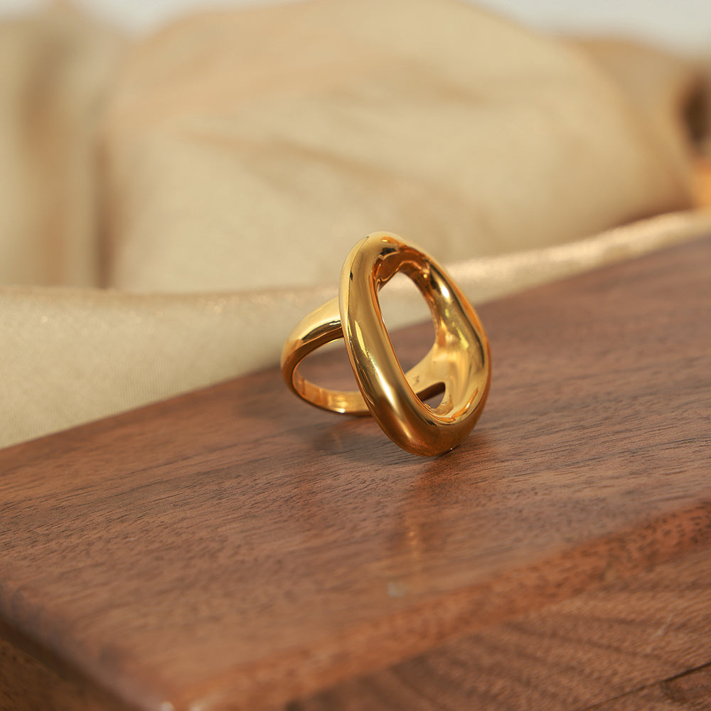 casual simple style commute solid color titanium steel plating hollow out 18k gold plated rings