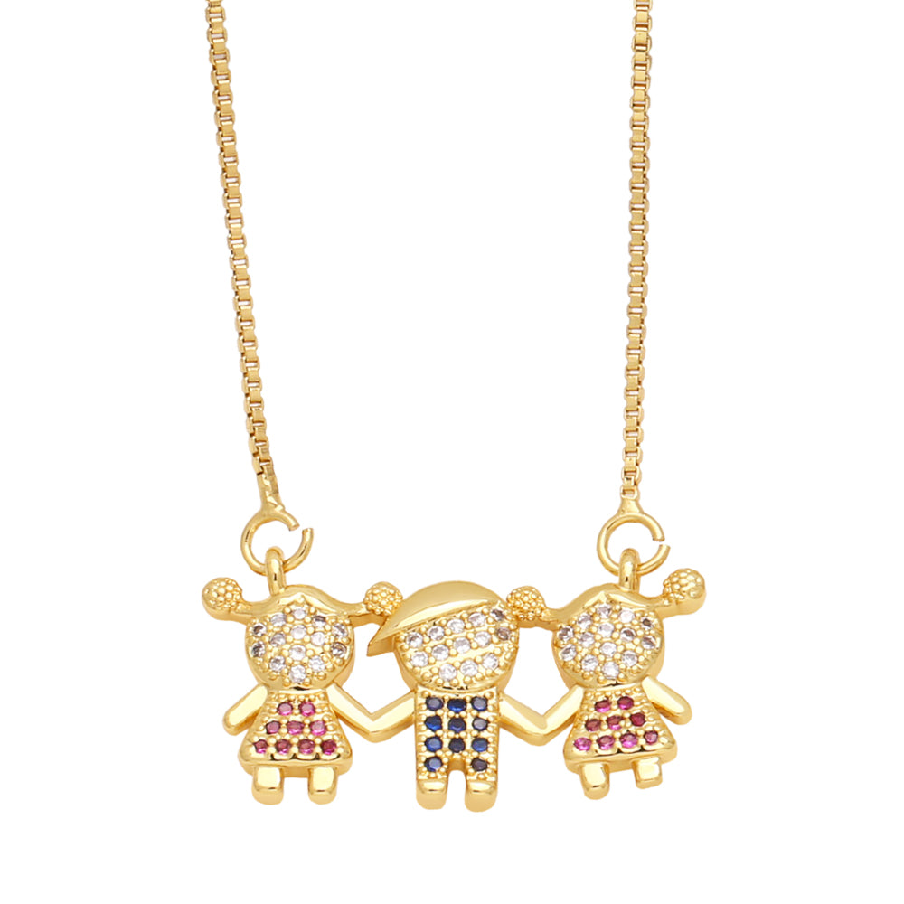 ig style cute human stainless steel copper plating inlay zircon 18k gold plated pendant necklace