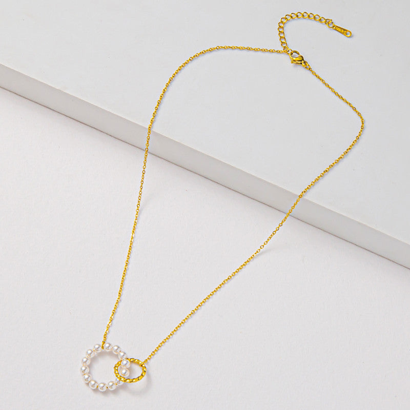 mama geometric titanium steel plating artificial pearls necklace