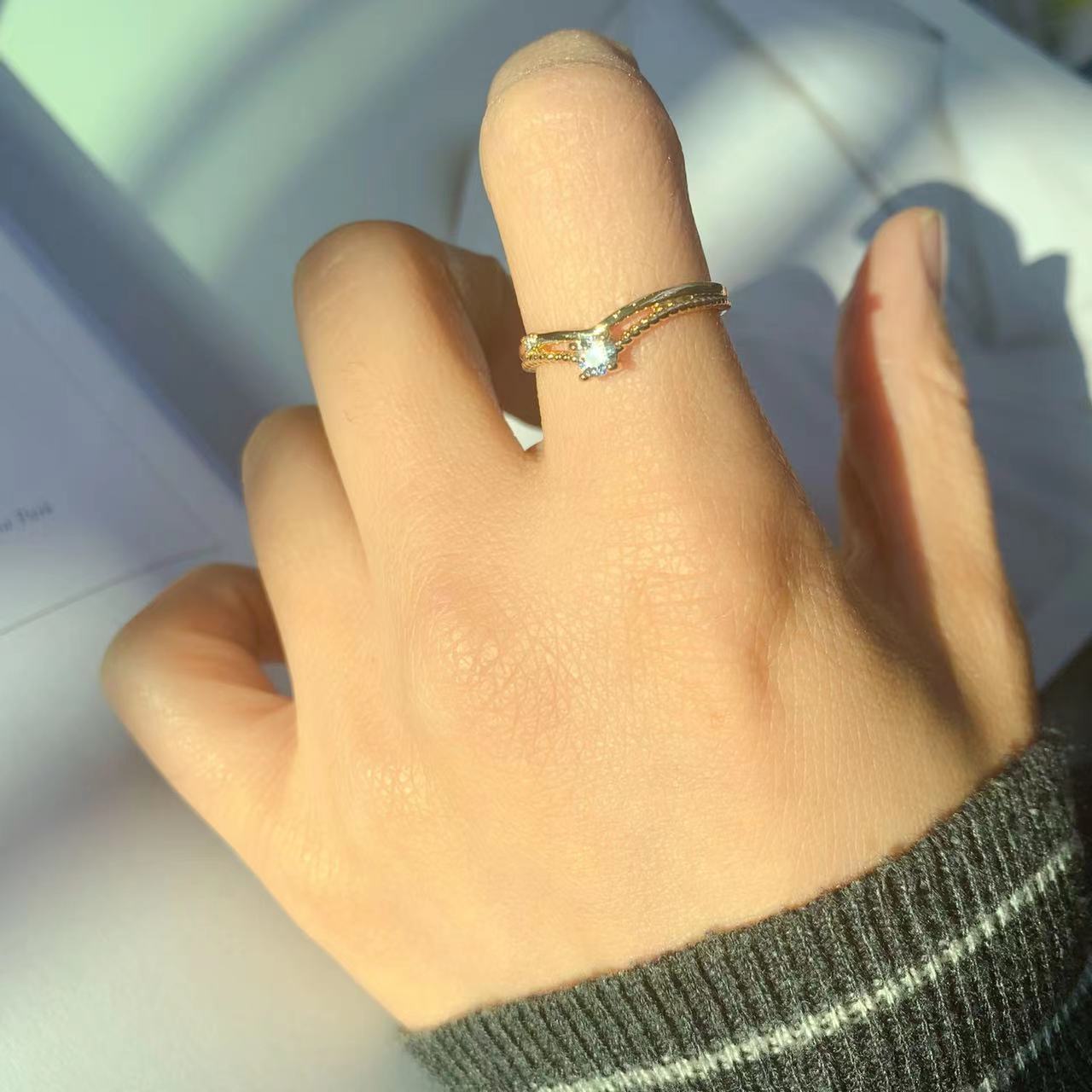 retro printing copper zircon rings
