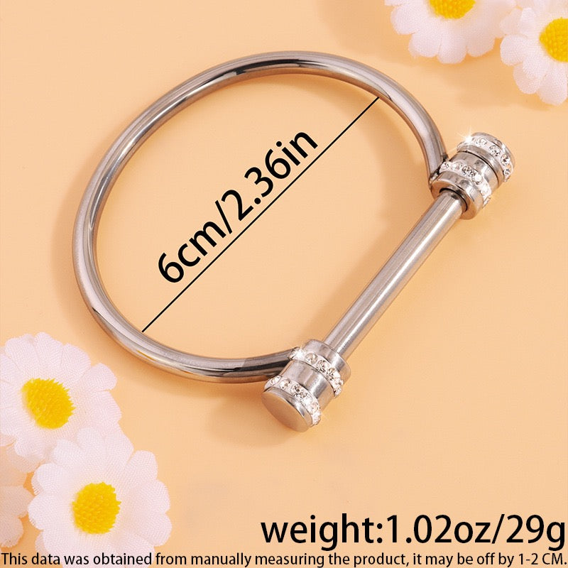 Roman Style Solid Color 304 Stainless Steel 18K Gold Plated Rhinestones Bangle In Bulk