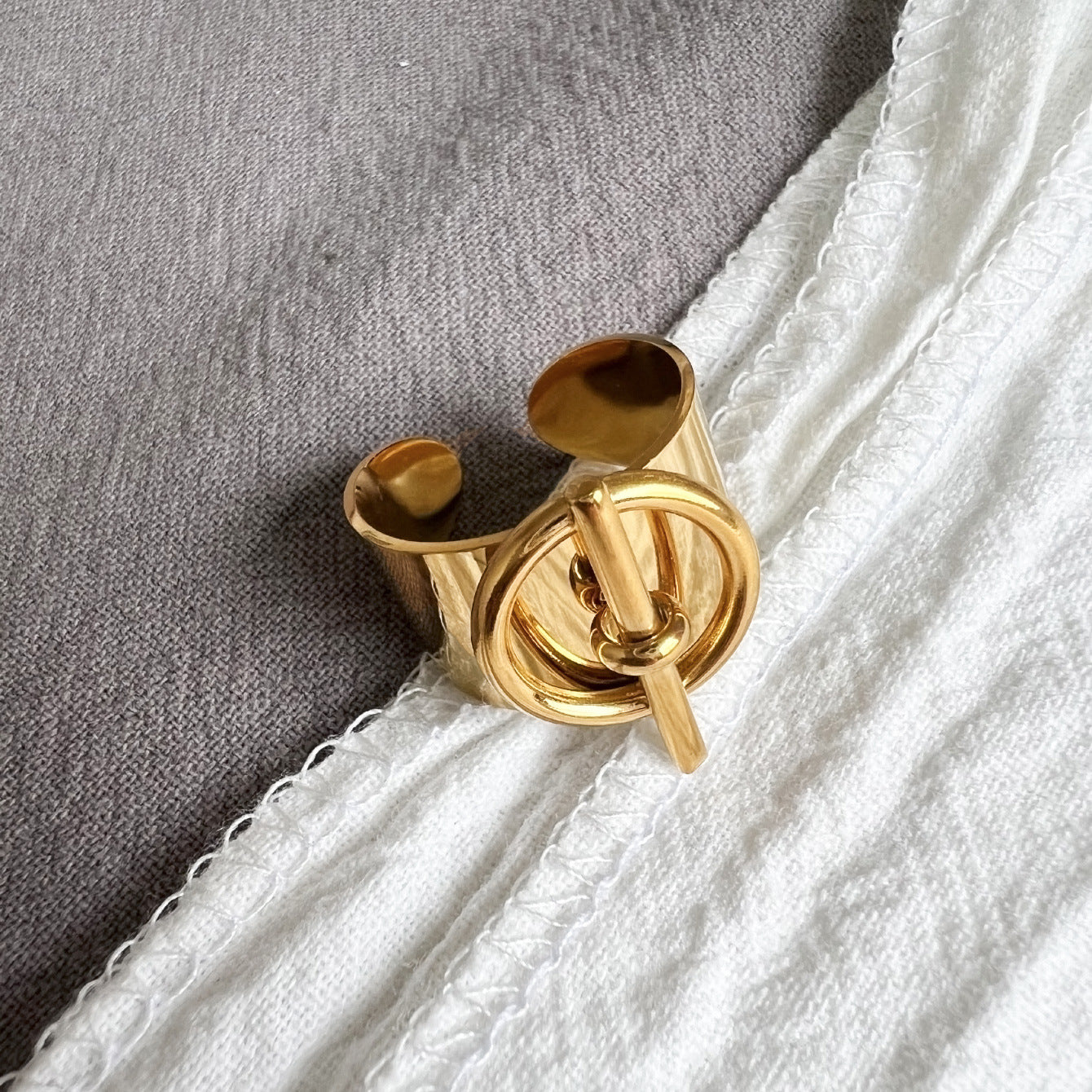 retro geometric titanium steel 14k gold plated open ring