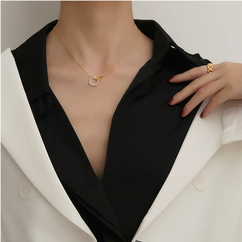mama geometric titanium steel plating artificial pearls necklace
