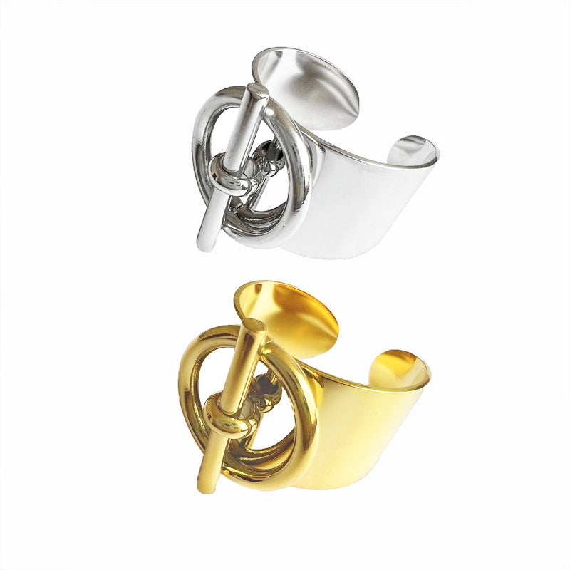 retro geometric titanium steel 14k gold plated open ring