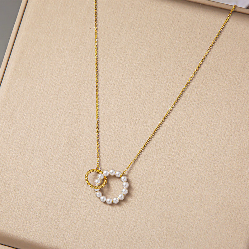 mama geometric titanium steel plating artificial pearls necklace