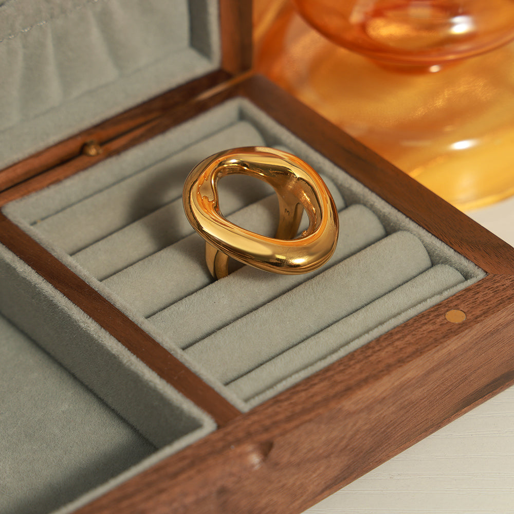 casual simple style commute solid color titanium steel plating hollow out 18k gold plated rings