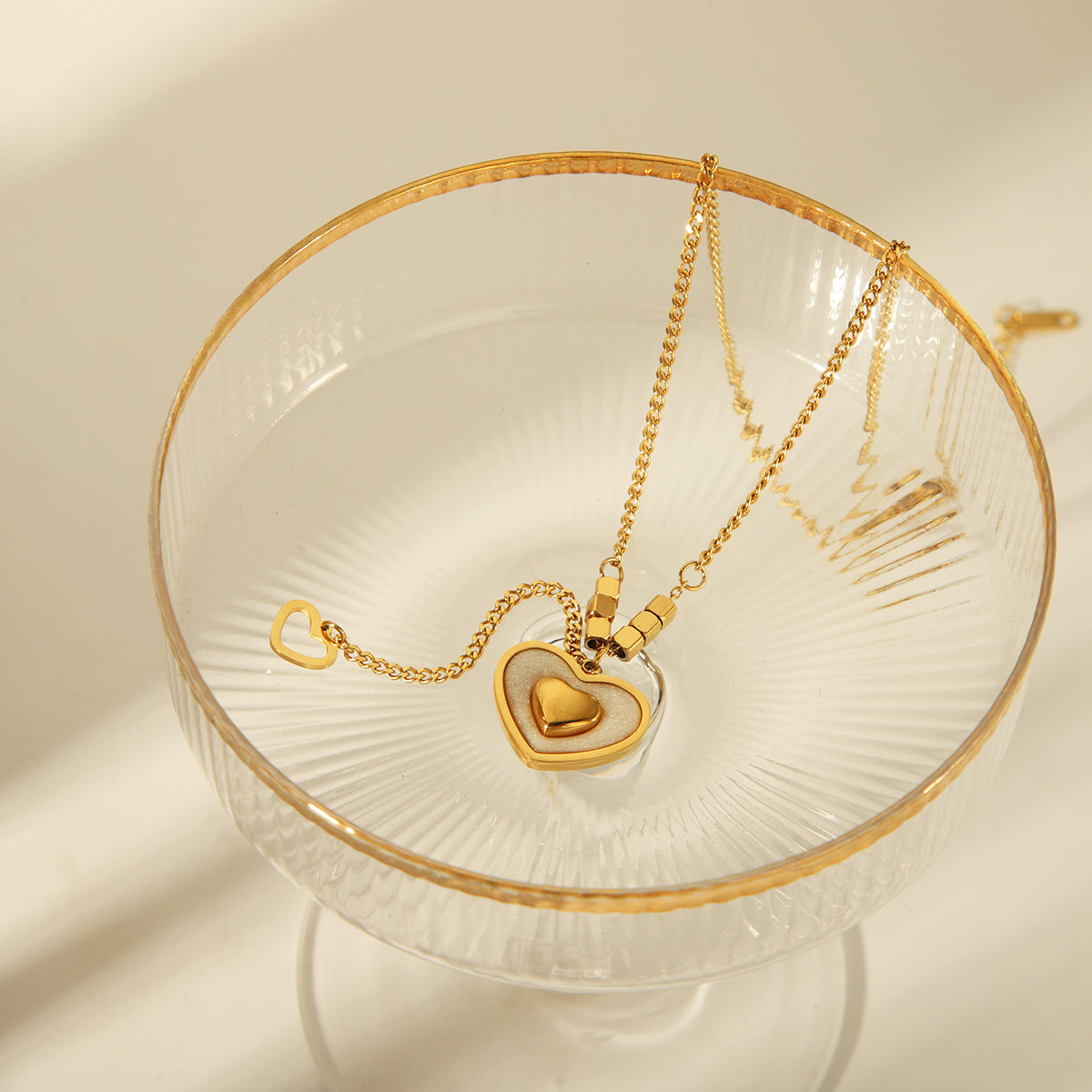 Casual Simple Style Heart Shape 304 Stainless Steel Inlay 18K Gold Plated Pendant Necklace