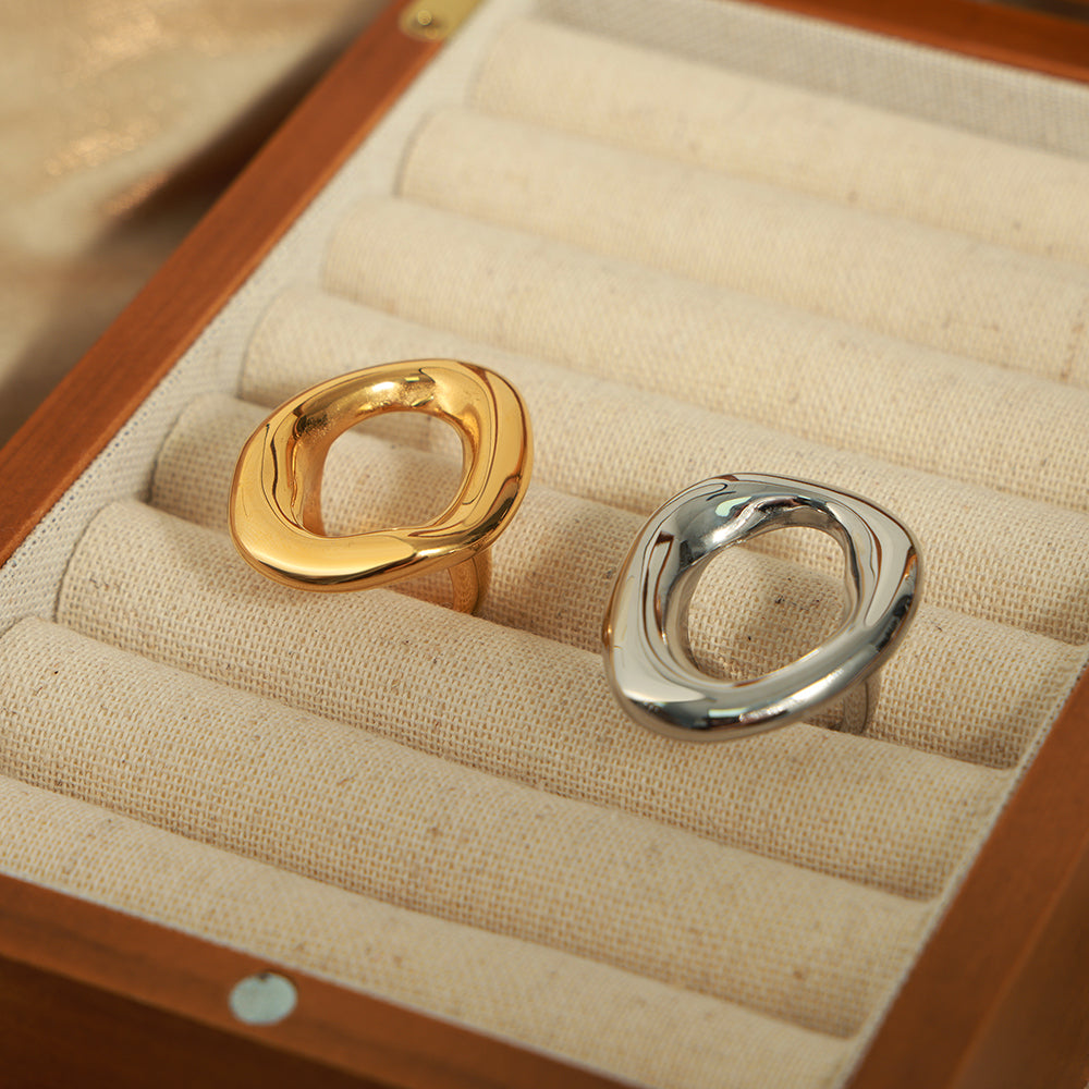casual simple style commute solid color titanium steel plating hollow out 18k gold plated rings