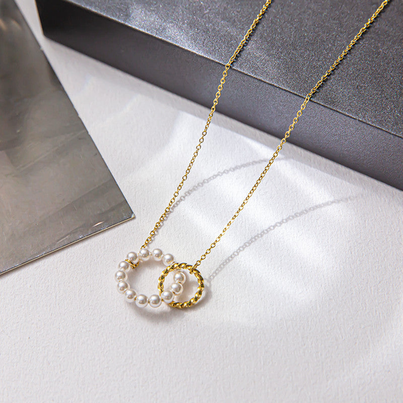 mama geometric titanium steel plating artificial pearls necklace