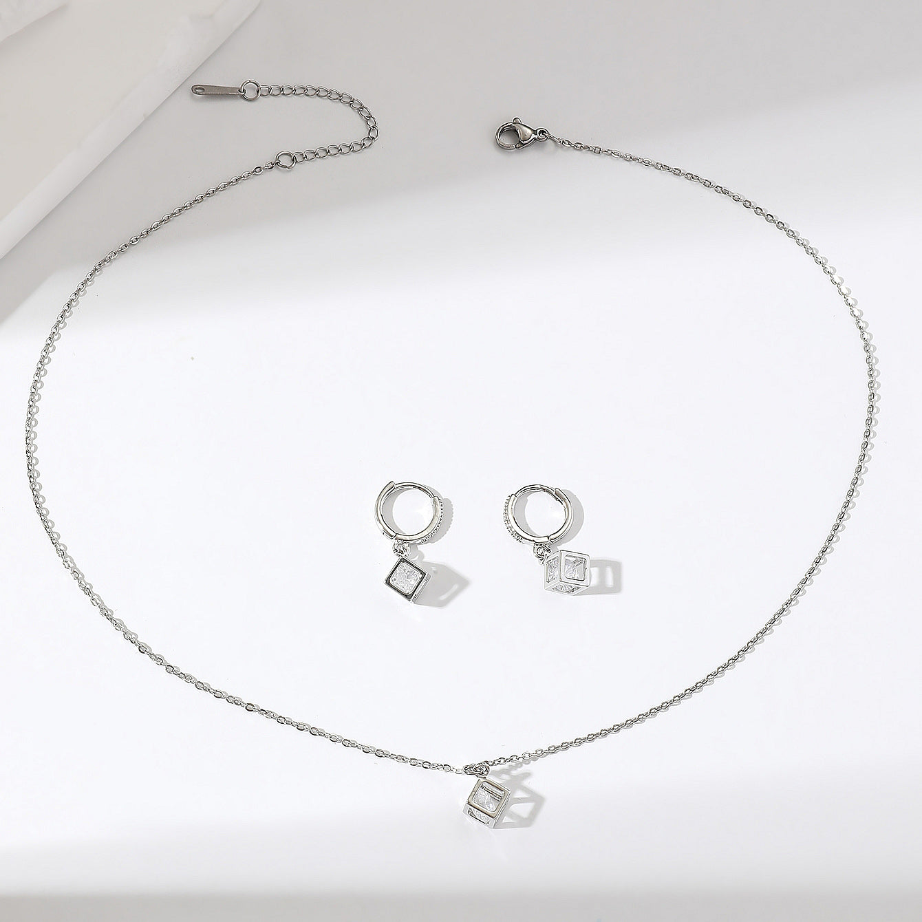 ig style simple style rubik's cube stainless steel plating inlay zircon gold plated jewelry set