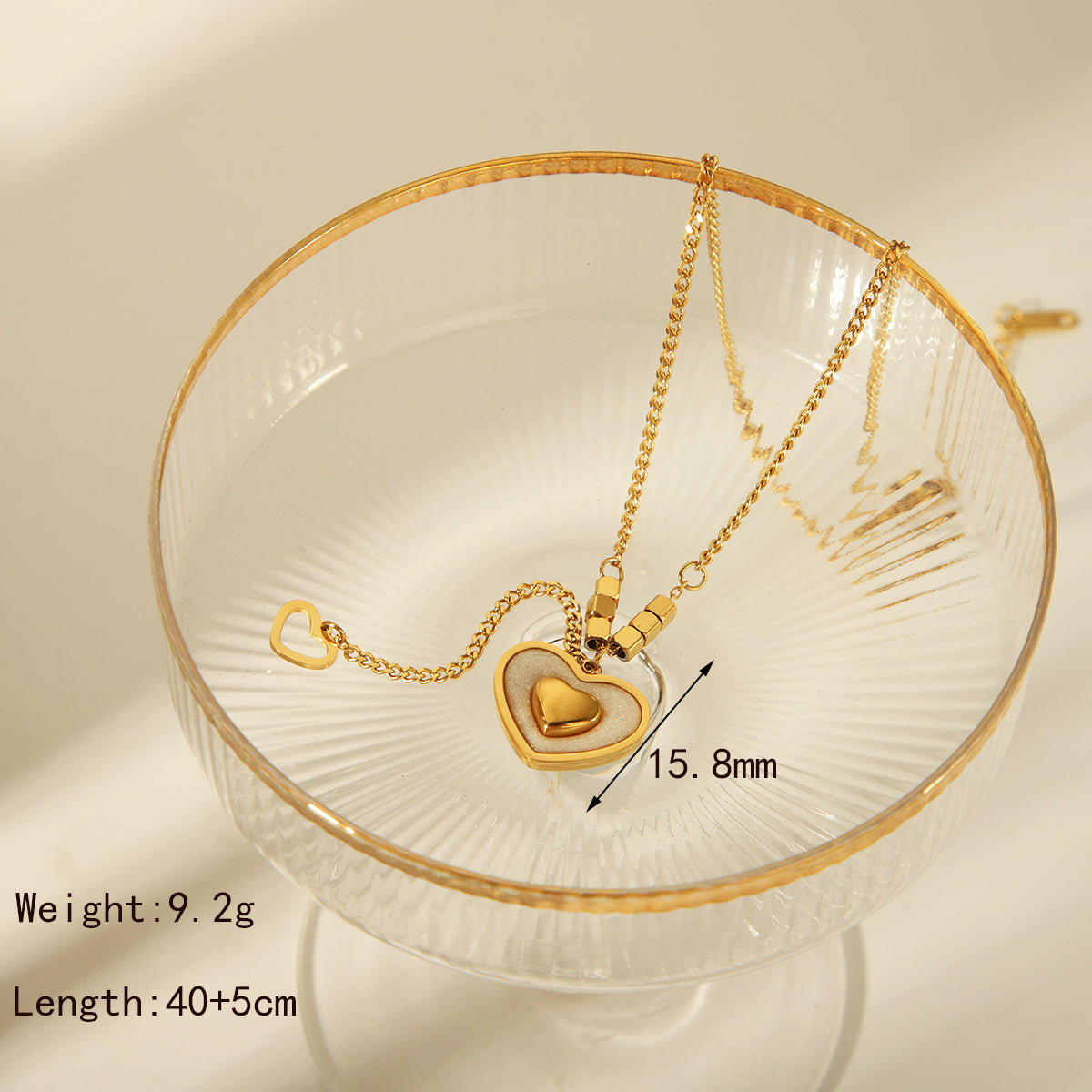 Casual Simple Style Heart Shape 304 Stainless Steel Inlay 18K Gold Plated Pendant Necklace