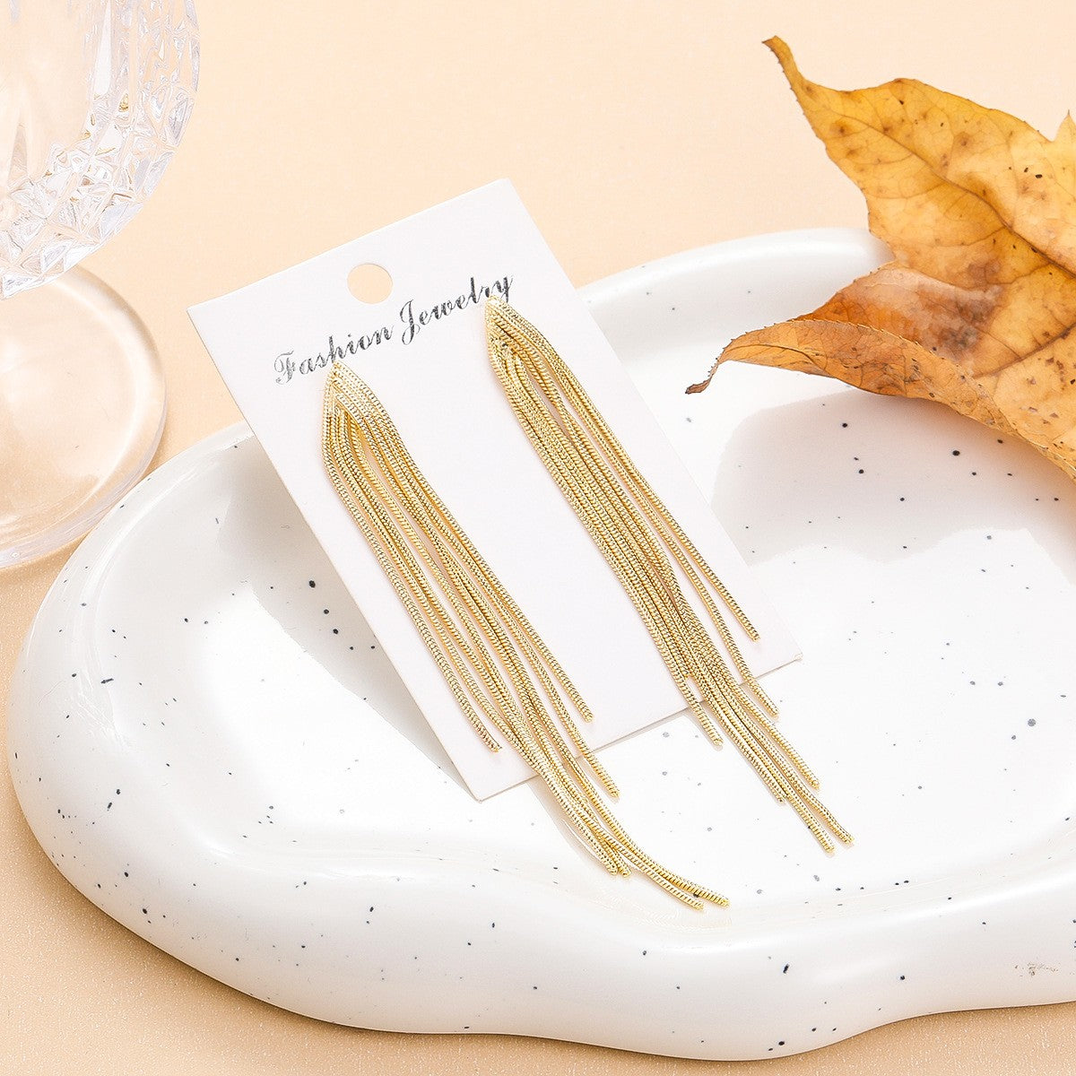 1 pair elegant tassel alloy gold plated women's drop earrings
