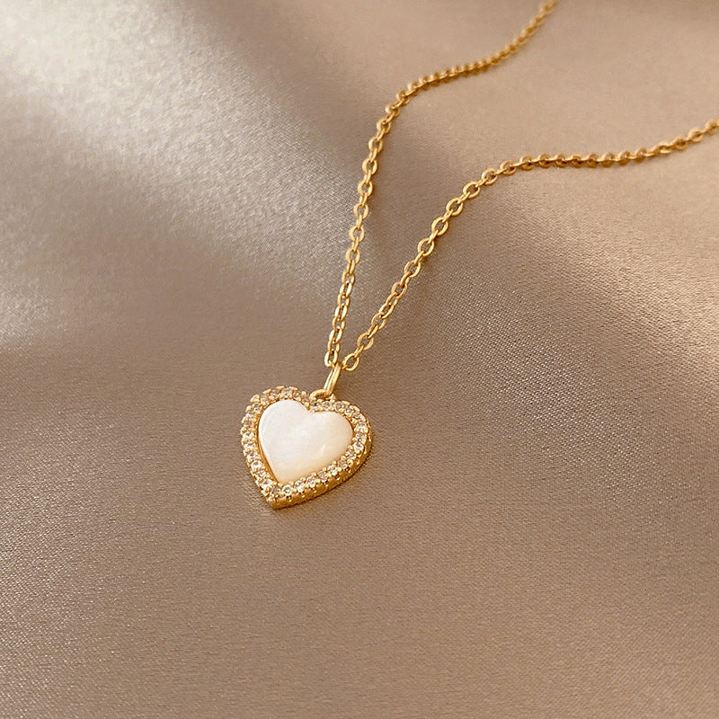 Titanium Steel Elegant Simple Style Heart Shape Butterfly Zircon Pendant Necklace