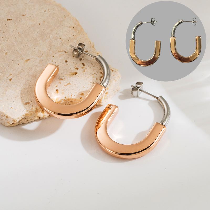 1 pair casual vintage style c shape plating stainless steel 18k gold plated drop earrings