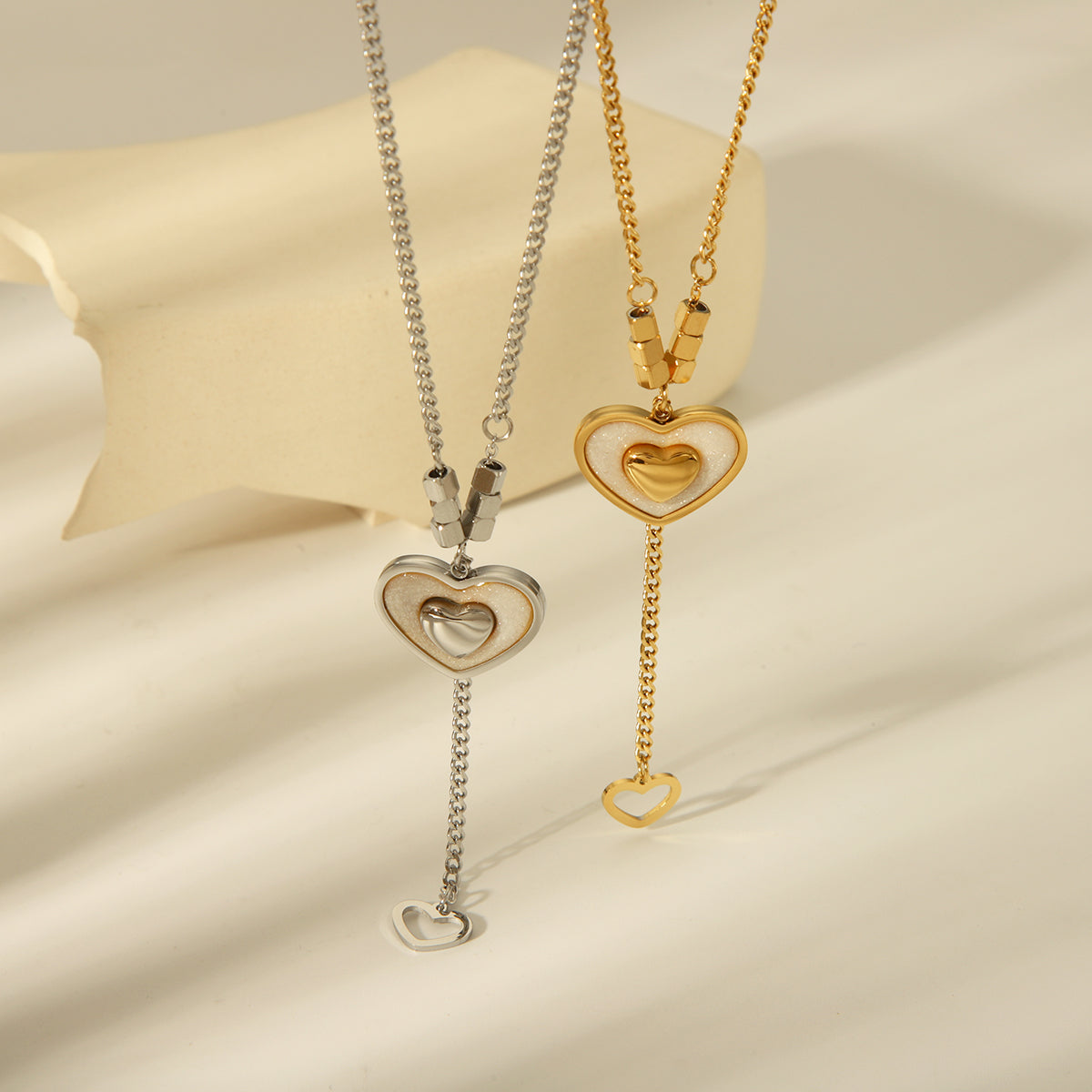 Casual Simple Style Heart Shape 304 Stainless Steel Inlay 18K Gold Plated Pendant Necklace
