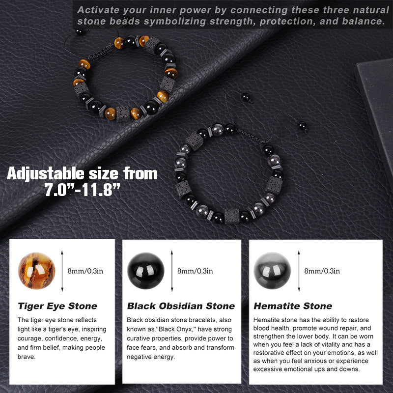 retro round natural stone beaded men's bracelets