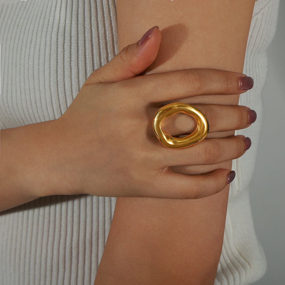 casual simple style commute solid color titanium steel plating hollow out 18k gold plated rings