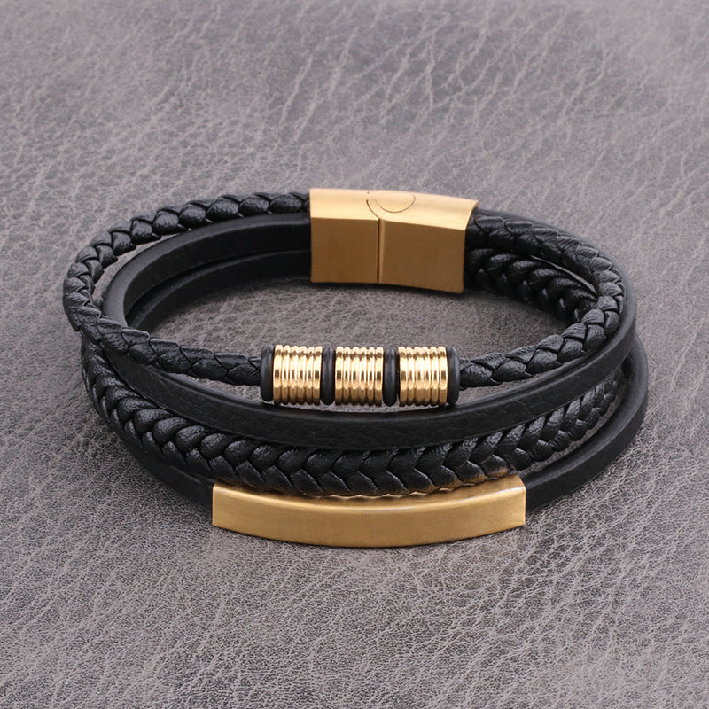fashion cross rectangle stainless steel pu leather braid unisex bracelets