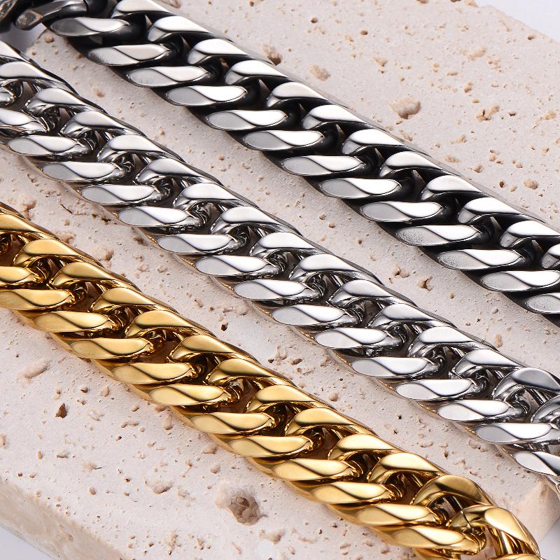 hip-hop rock solid color stainless steel polishing plating 18k gold plated men's long necklace