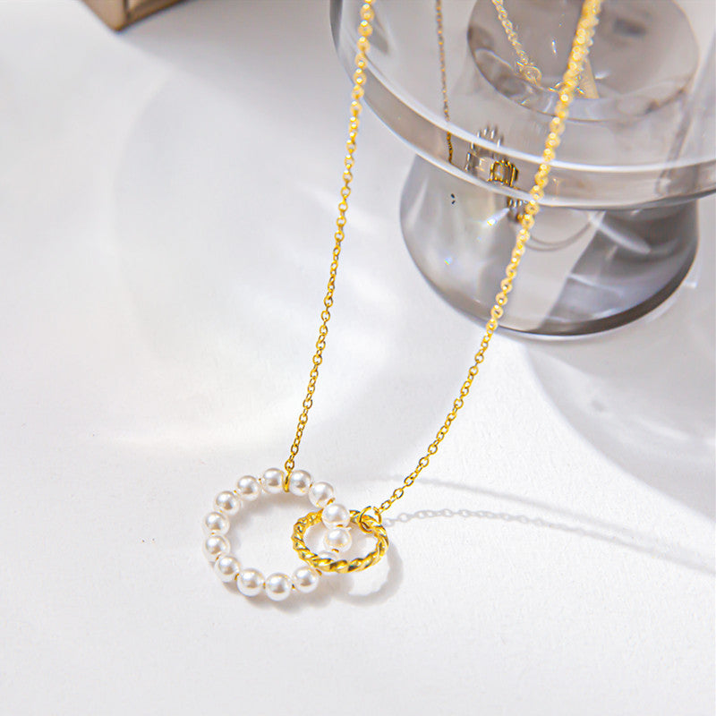 mama geometric titanium steel plating artificial pearls necklace