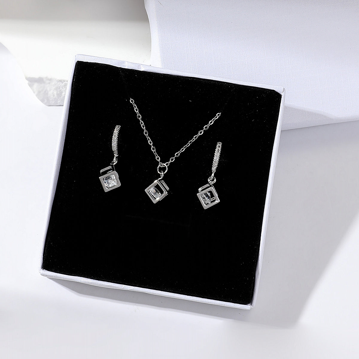 ig style simple style rubik's cube stainless steel plating inlay zircon gold plated jewelry set
