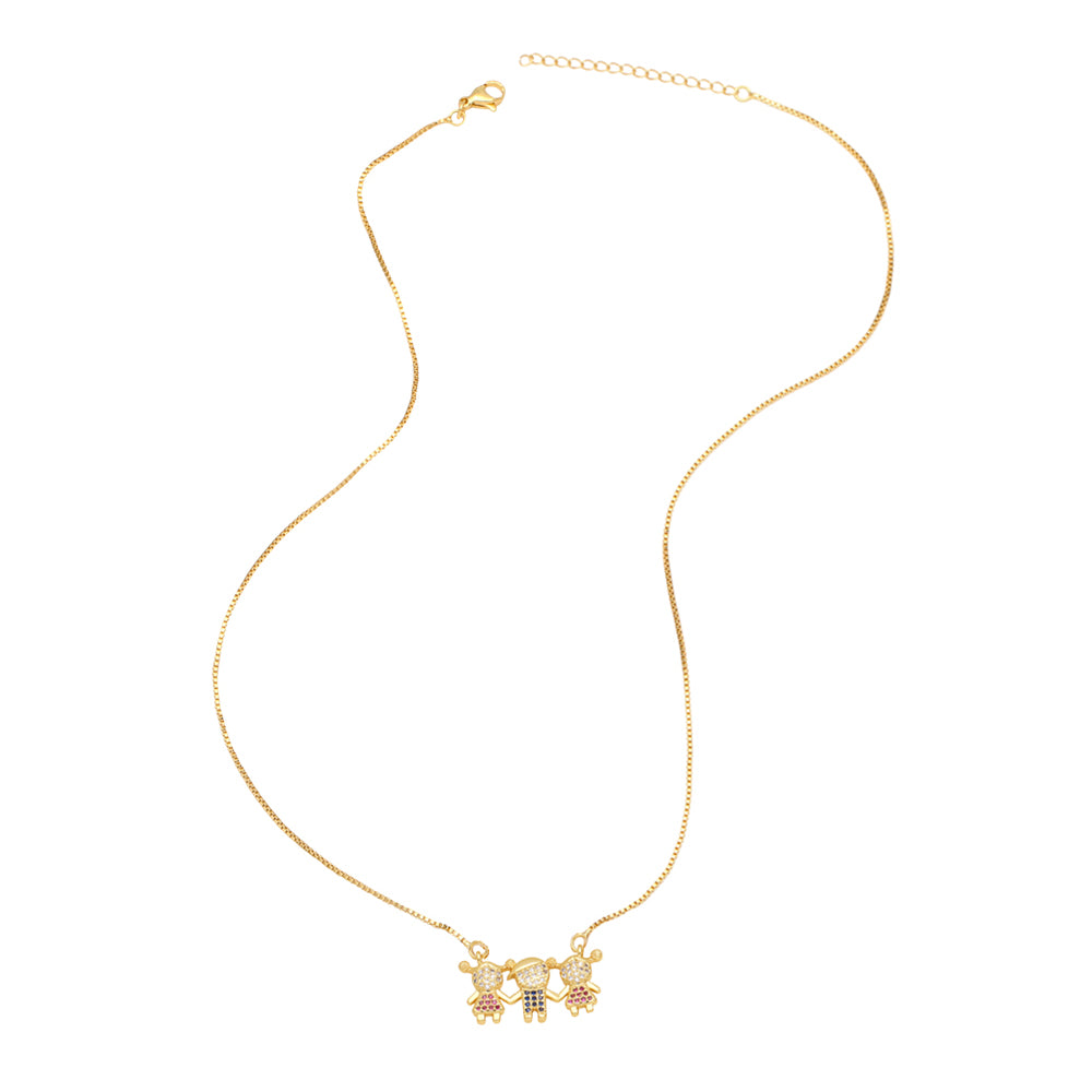 ig style cute human stainless steel copper plating inlay zircon 18k gold plated pendant necklace