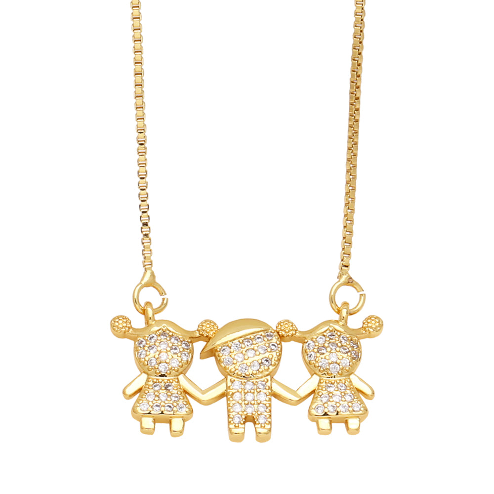 ig style cute human stainless steel copper plating inlay zircon 18k gold plated pendant necklace