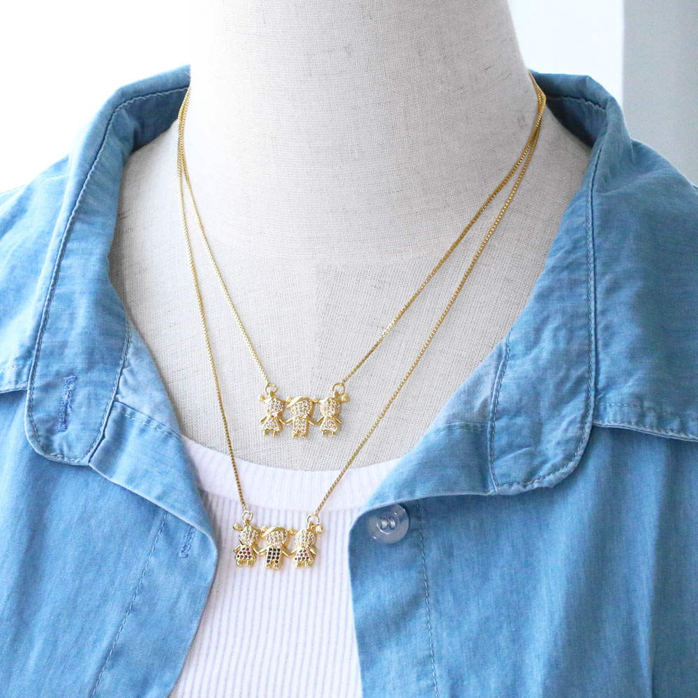 ig style cute human stainless steel copper plating inlay zircon 18k gold plated pendant necklace