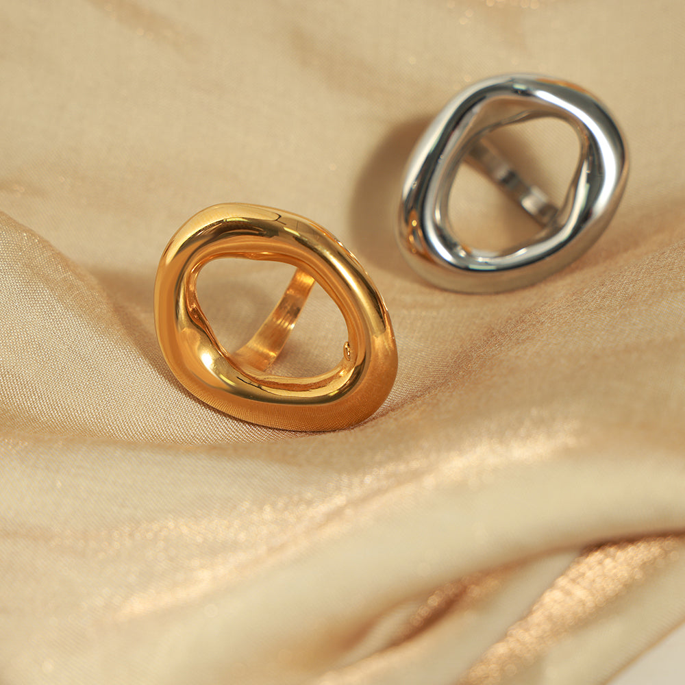 casual simple style commute solid color titanium steel plating hollow out 18k gold plated rings