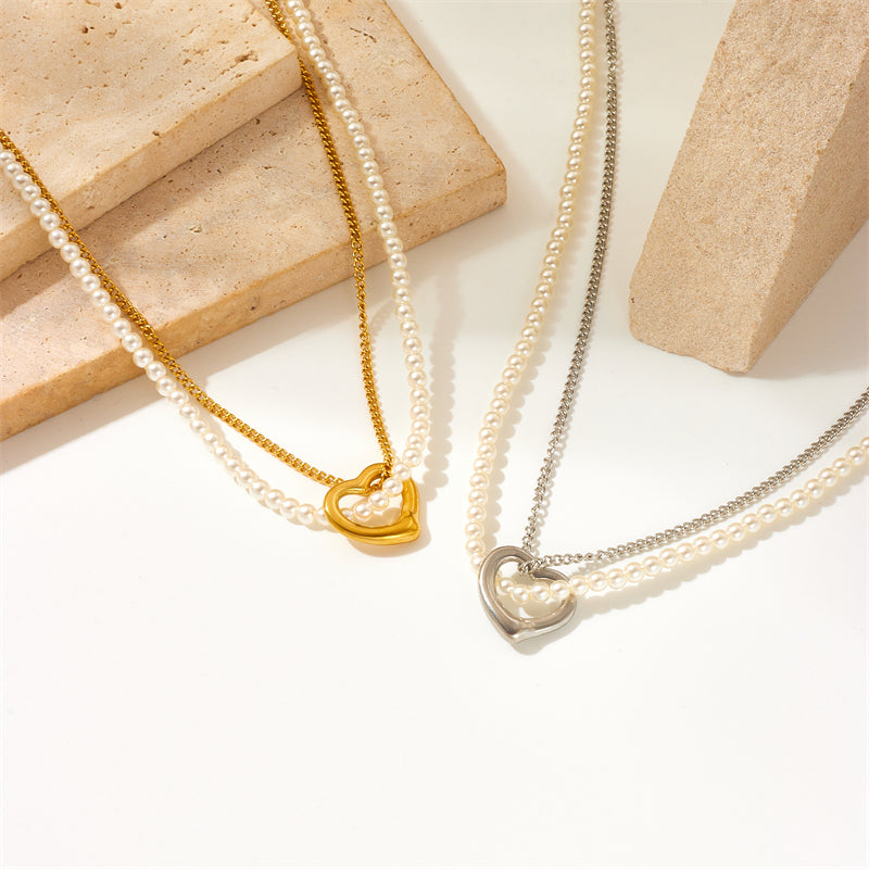 304 Stainless Steel 18K Gold Plated Vintage Style French Style Plating Heart Shape No Inlaid Pendant Necklace
