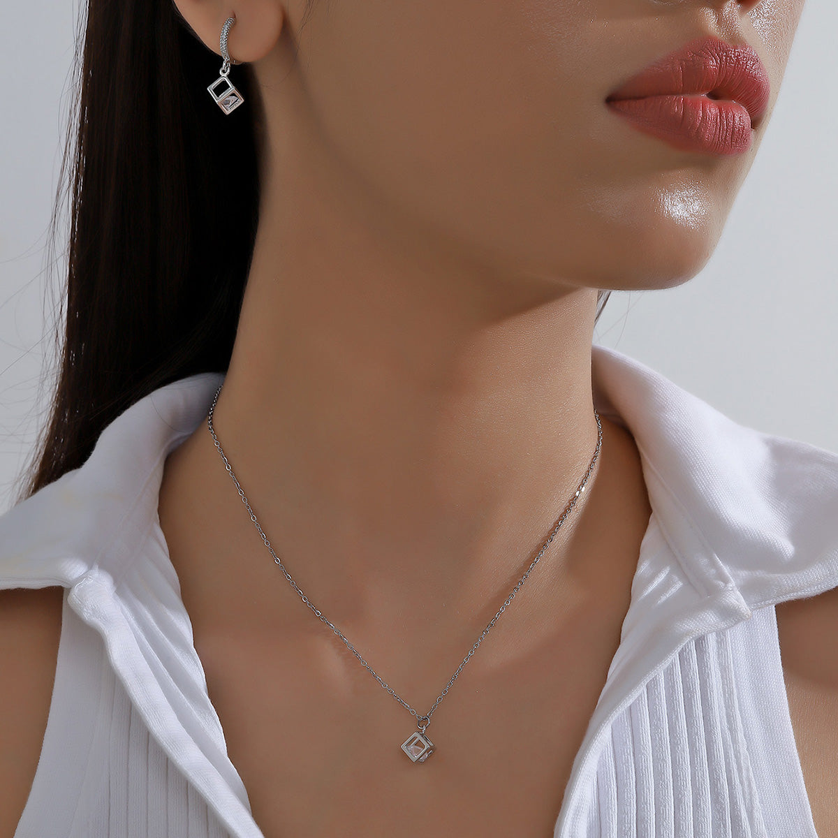 ig style simple style rubik's cube stainless steel plating inlay zircon gold plated jewelry set