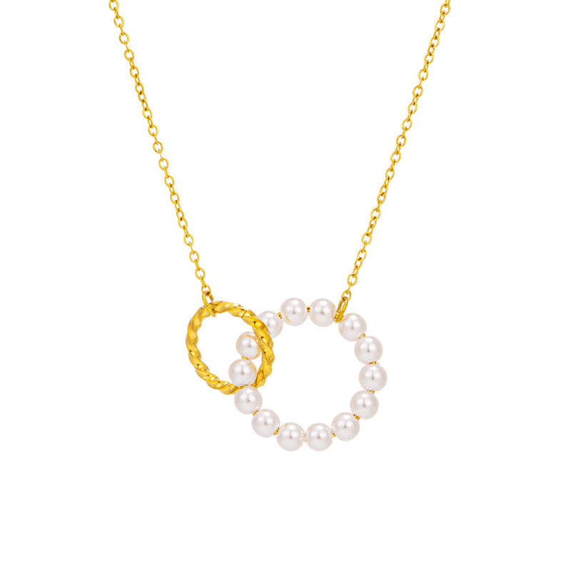 mama geometric titanium steel plating artificial pearls necklace