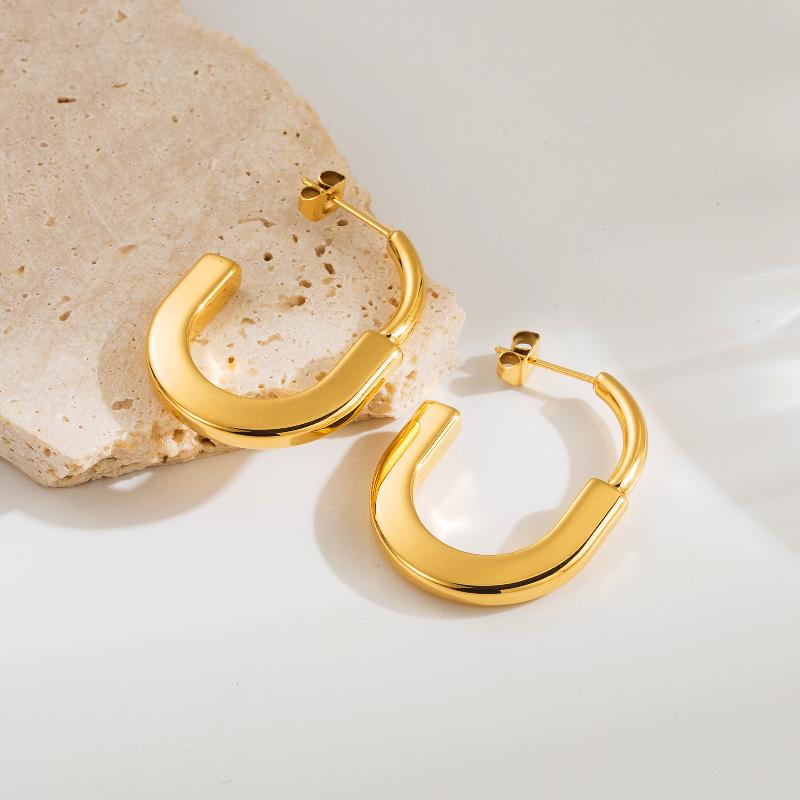 1 pair casual vintage style c shape plating stainless steel 18k gold plated drop earrings