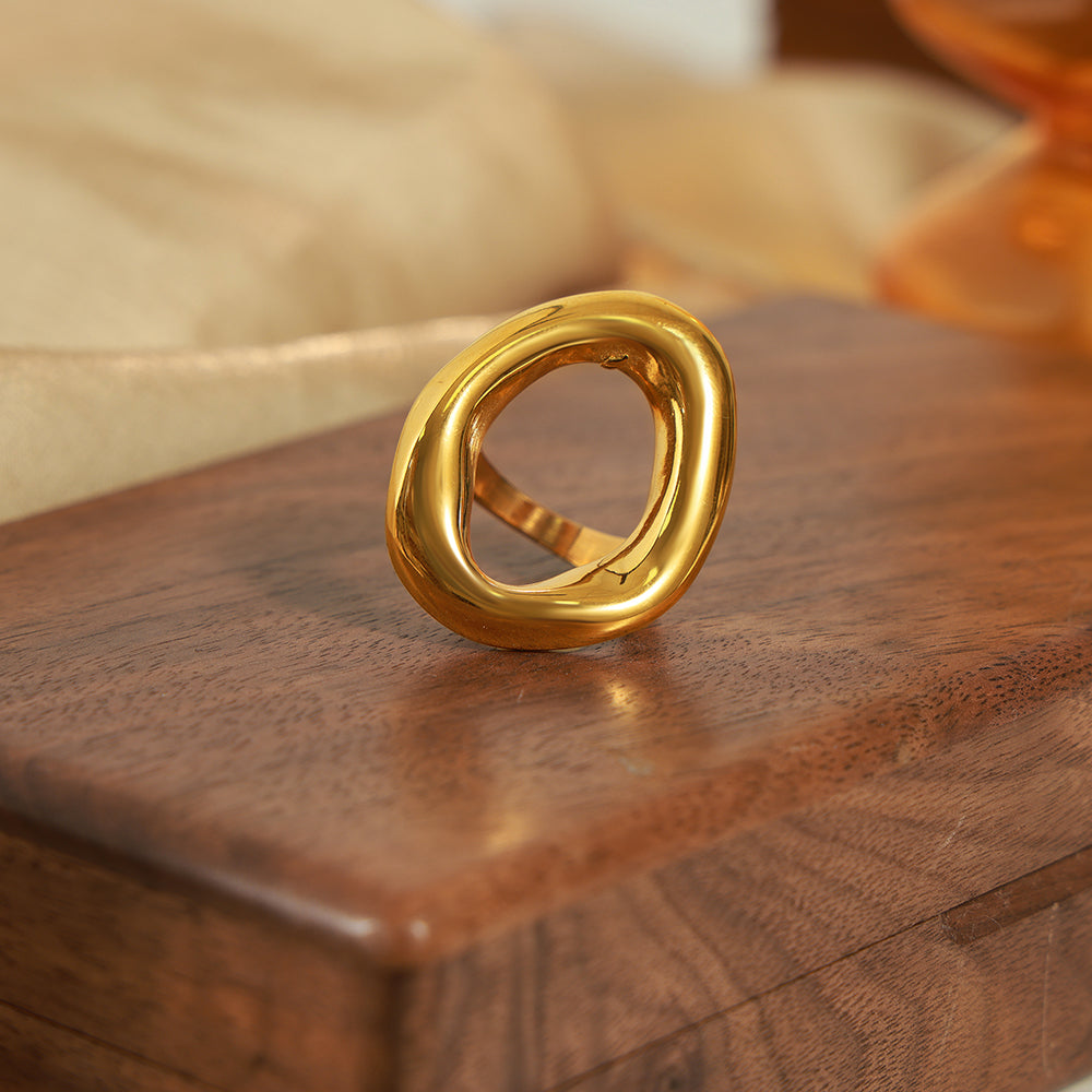 casual simple style commute solid color titanium steel plating hollow out 18k gold plated rings