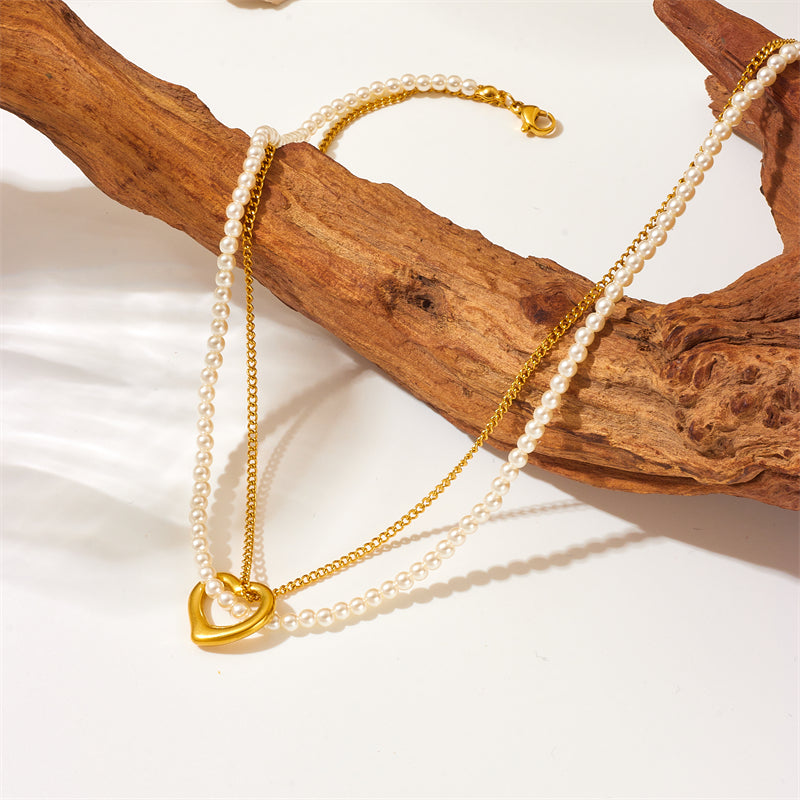 304 Stainless Steel 18K Gold Plated Vintage Style French Style Plating Heart Shape No Inlaid Pendant Necklace