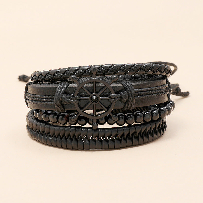 new creative hand-woven black rudder leather bracelet