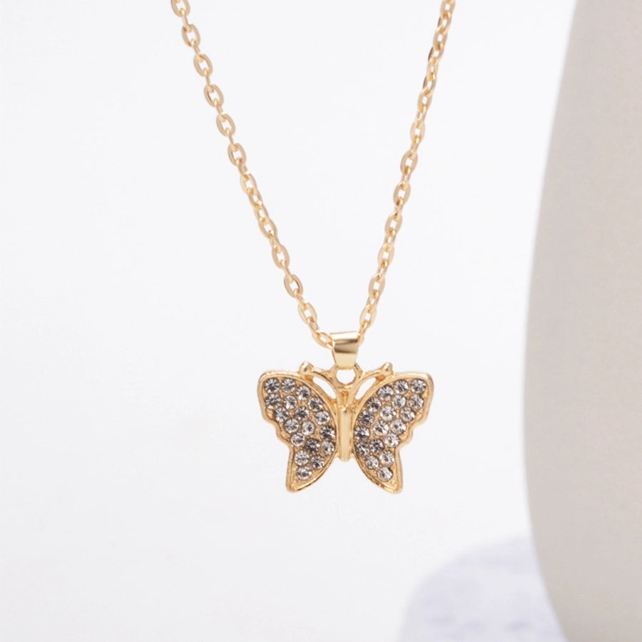 sweet animal butterfly zinc alloy inlay artificial rhinestones women's pendant necklace