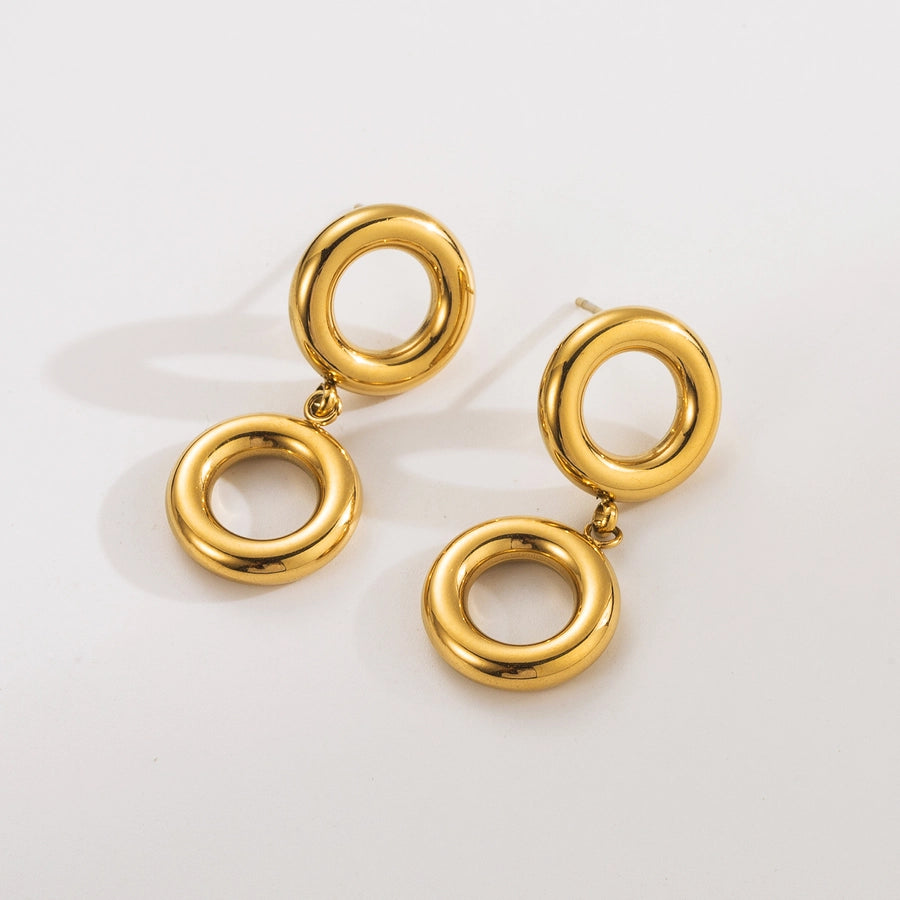 1 Pair Exaggerated Simple Style Commute Circle Solid Color Hollow Out 304 Stainless Steel 18K Gold Plated Drop Earrings