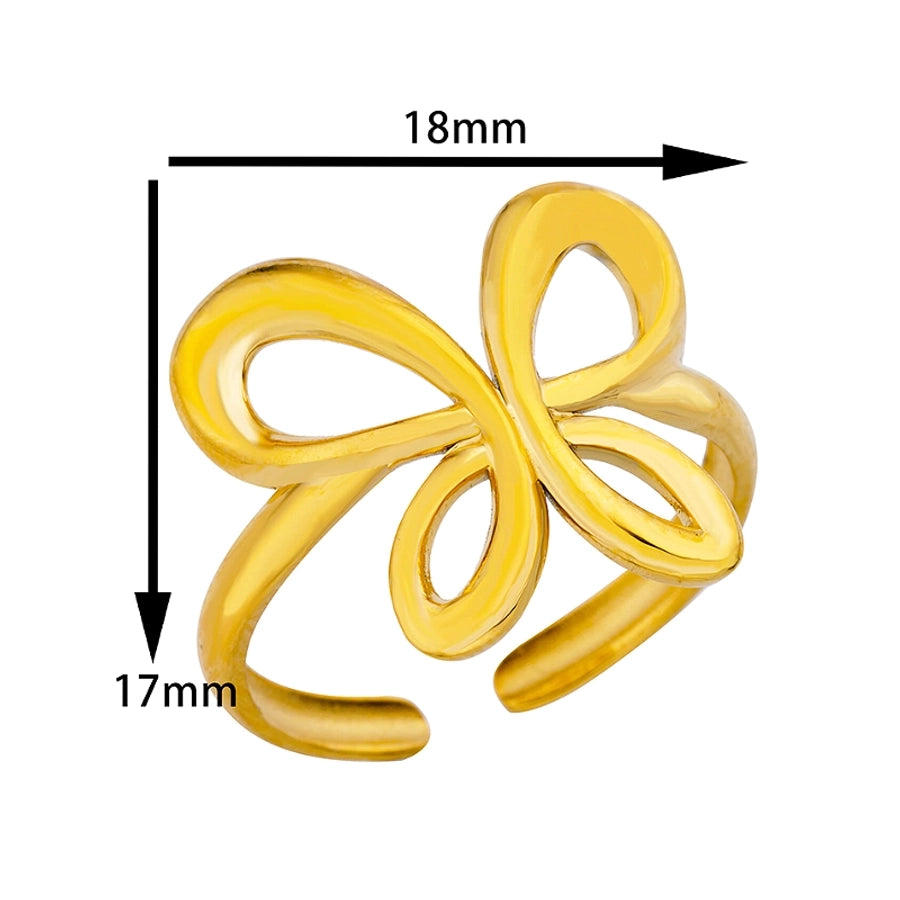 cute simple style butterfly stainless steel plating hollow out 18k gold plated open rings