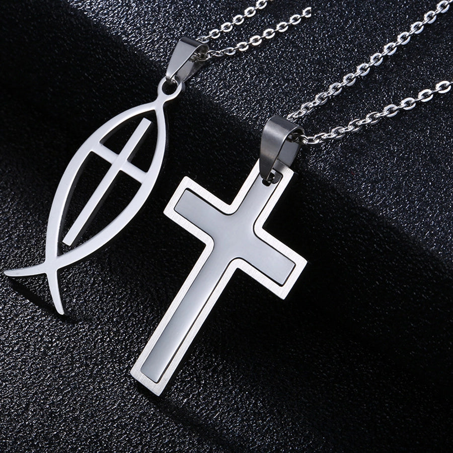 retro cross stainless steel plating pendant necklace 1 piece