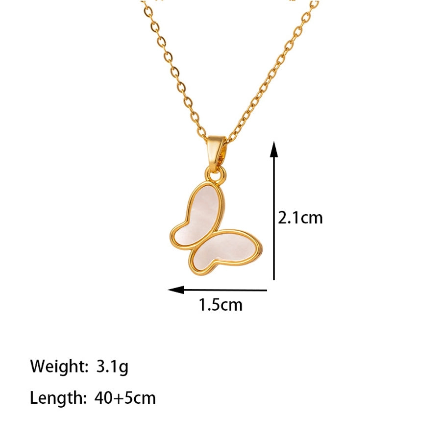 304 Stainless Steel 18K Gold Plated Casual Simple Style Commute Inlay Dolphin Flower Butterfly Acrylic Artificial Rhinestones Pendant Necklace