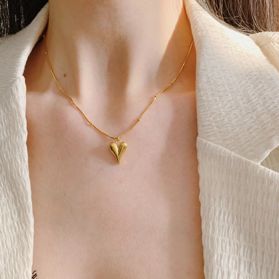 304 Stainless Steel 18K Gold Plated Casual Simple Style Plating Heart Shape Pendant Necklace