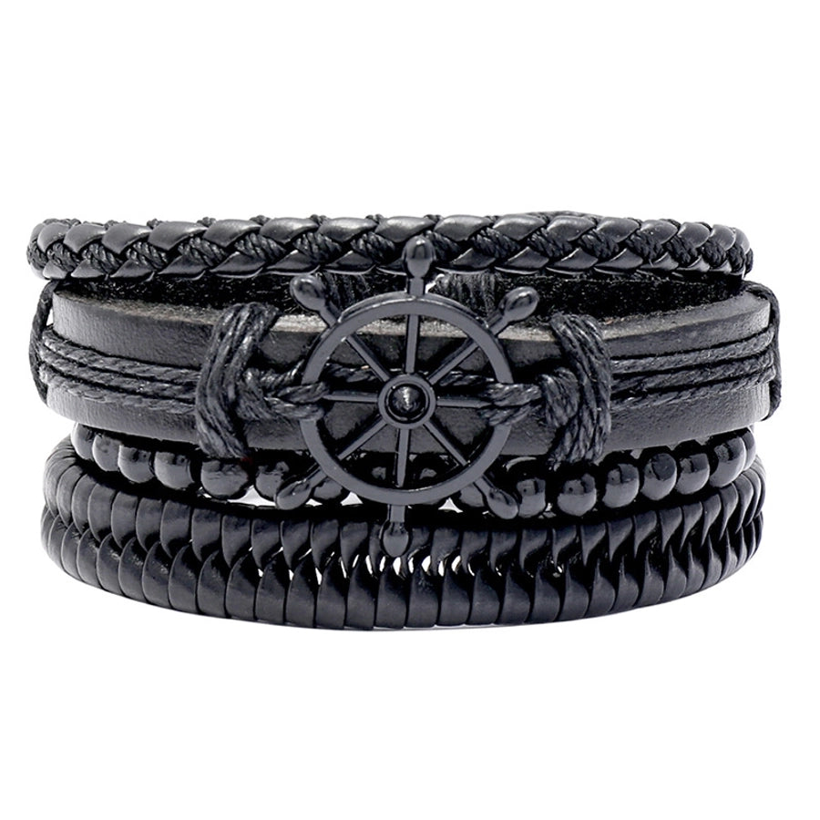 new creative hand-woven black rudder leather bracelet