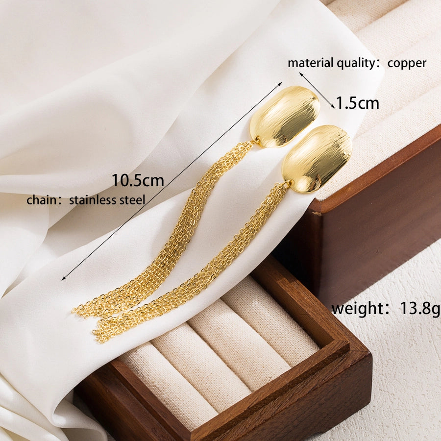 1 pair elegant luxurious round tassel solid color plating chain inlay stainless steel zircon 18k gold plated drop earrings